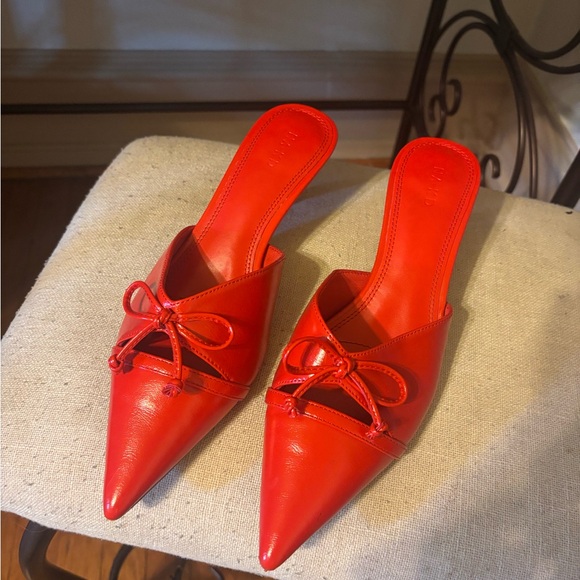 Na-Kd Shoes - NA-KD Red Pointed-Toe Bow Slip-On Mules for Women